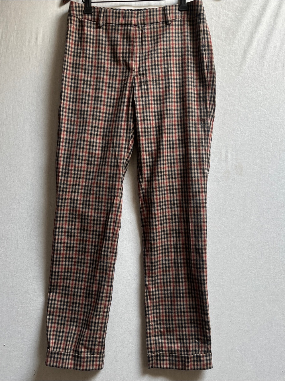 Weekend MaxMara Size 4 Virgin Wool Stretch Checked Plaid Cigarette Pants Trouser
